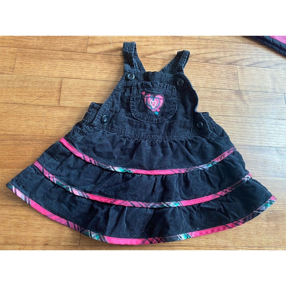 VTG OshKosh B’Gosh Black Corduroy Overall Dress Baby Girl 9 Months